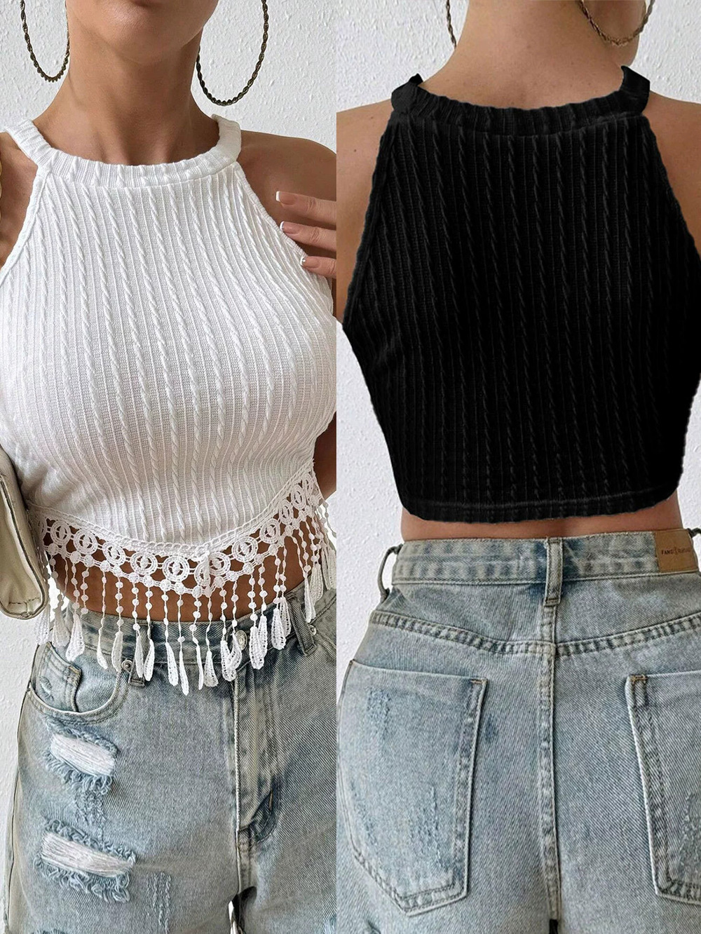 ZARA Spring Summer Elegant Tassel Crop Top Slim Fit